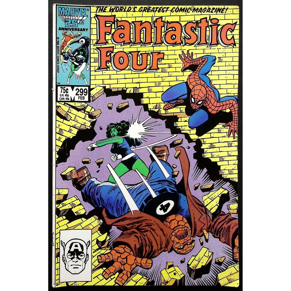 Marvel Comic‎ Book Fantastic Four #299 Spider-Man She-Hulk The Thing 1987 FN